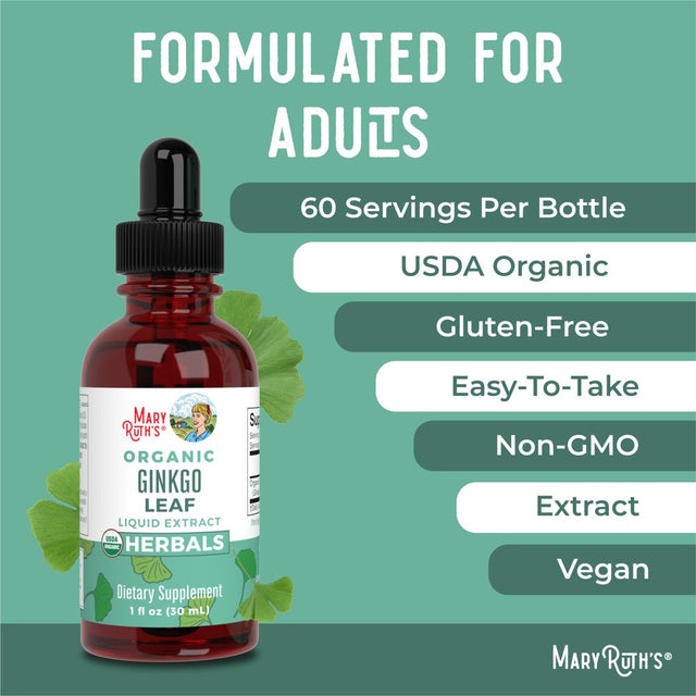 Maryruth'S USDA Organic Ginkgo Leaf Liquid Drops | Herbal Supplement | Memory Support, Brain Health | Vegan, Non-Gmo | 1 Fl Oz / 30 Ml