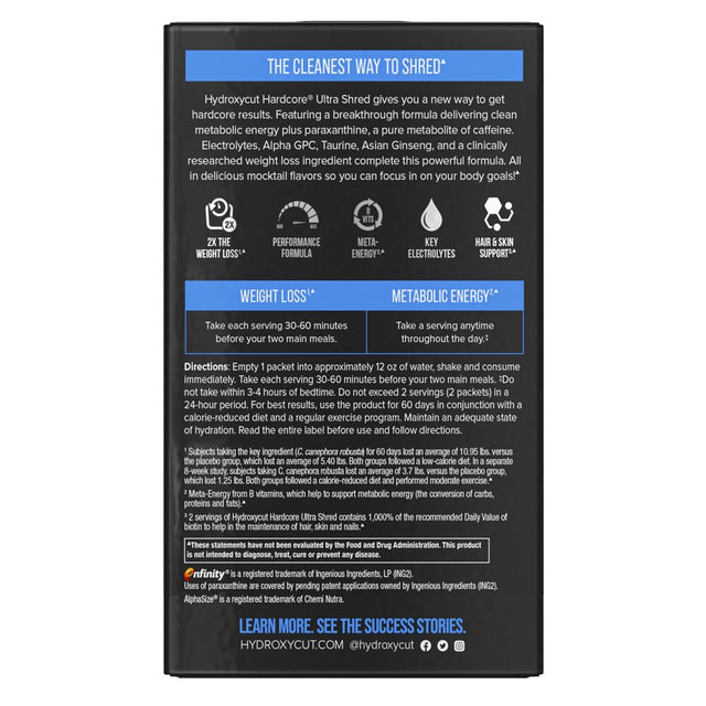 Hydroxycut Hardcore Ultra Shred Weight Loss Drink Mix, Thermogenic Supplement, Tangerine Mimosa, 20 Ct