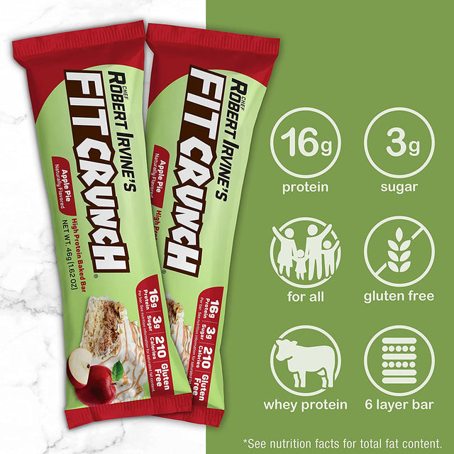 FITCRUNCH Snack Size Protein Bars, Designed by Robert Irvine, 6-Layer Baked Bar, 3G of Sugar, Gluten Free & Soft Cake Core (9 Bars, Apple Pie)
