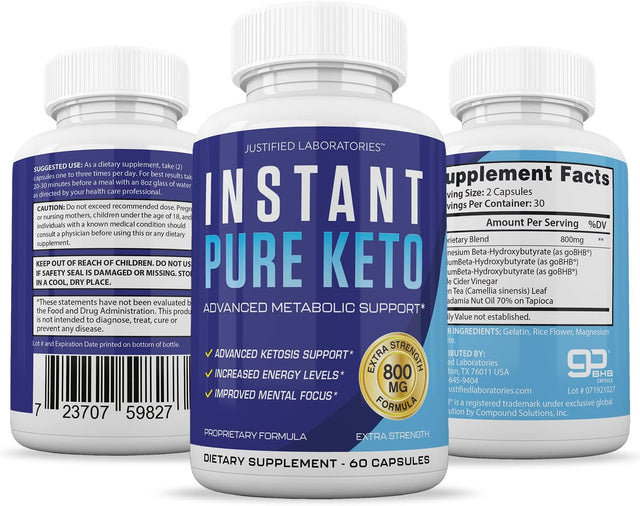 Instant Pure Keto Pills Advanced BHB Boost Ketogenic Supplement Exogenous Ketones Ketosis for Men Women 60 Capsules 2 Bottle
