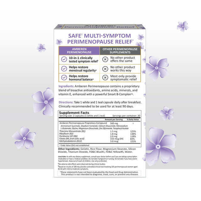 Amberen Multi-Symptom Perimenopause Relief Supplements for Women, Hot Flash & Night Sweats Relief - 60Ct