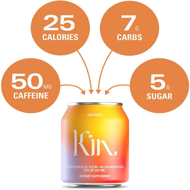 Kin Euphorics, Kin Spritz, Botanic, Adaptogenic, Nootropic, Dietary Supplement, Drink, (8Oz / 236Ml Each), 8 Pack Pack of 6