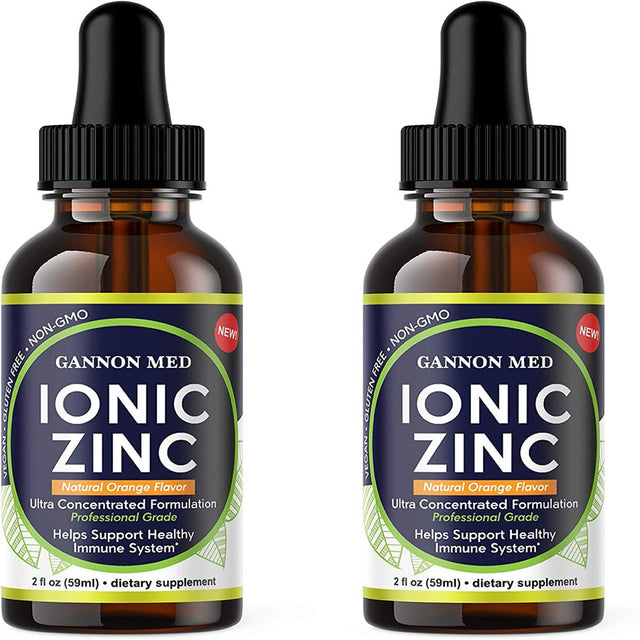 Ionic Zinc 2 Pack Liquid Natural Orange Flavor Drops - 220+ Day Zinc Supply - Gentle on Stomach - Easy to Take - Adult & Child Serving Size - Maximum Absorption & Potency Zinc Sulfate 15 Mg - Vegan