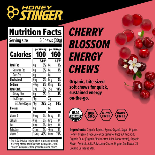 Honey Stinger Organic Energy Chew, Cherry Blossom, 1.8 Oz, 12 Ct