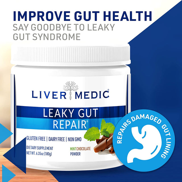 Leaky Gut Repair, Gut L Glutamine Powder, for Optimal Gut Health, Soothes Gut Issues like Bloating and IBS, Gluten-Free Gut Health Supplements for Women and Men, Mint Chocolate, 180 G - Liver Medic