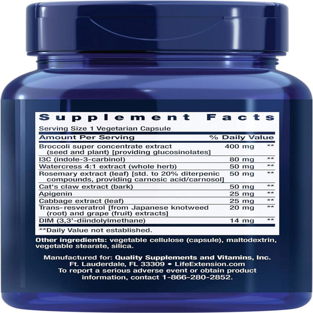 Life Extension Triple Action Cruciferous Vegetable Extract & Resveratrol – Veggie Food Based Formula Supplement for Cellular Protection Support & Hormone Balance – Gluten Free – 60 Capsules
