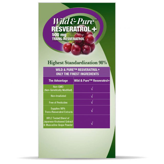 Genceutic Naturals Wild & Pure Resveratrol+, 500 Mg, 60 Vegetarian Capsules