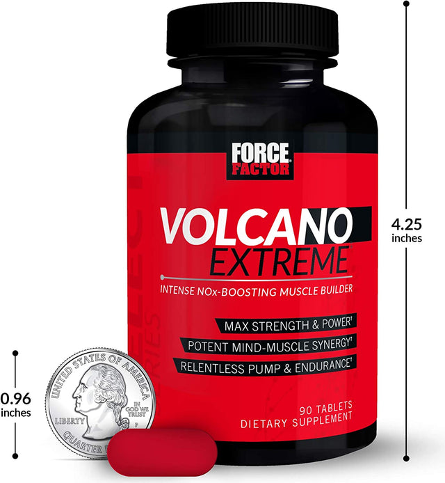 Force Factor Volcano Extreme Pre Workout Nitric Oxide Booster Supplement for Men with Creatine, L-Citrulline,And Huperzine a for Better Muscle Pumps, Strength, Focus, Workout Performance, 90 Tablets