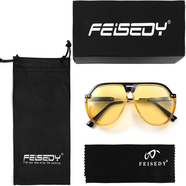 FEISEDY Women Men Vintage Aviator Sunglasses Side Shield Large Sqaure Frame Punk Style UV400 Protection B2237