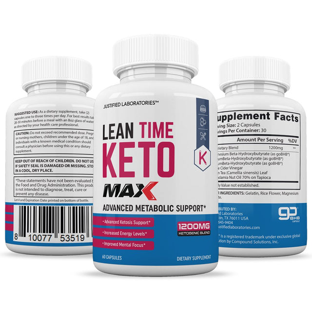 Justified Laboratories Lean Time Keto Max 1200MG Pills Includes Apple Cider Vinegar Gobhb 60 Capsules