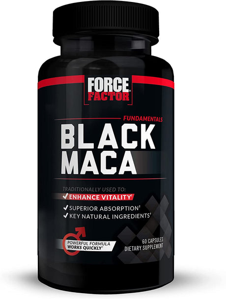 Force Factor Black Maca Root Vitality Supplement for Men with Superior Absorption and Power, Natural Maca Negra Extract, Fundamentals Series, 1000Mg, 60 Capsules