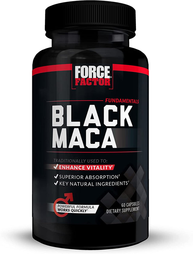 Force Factor Black Maca Root Vitality Supplement for Men with Superior Absorption and Power, Natural Maca Negra Extract, Fundamentals Series, 1000Mg, 60 Capsules