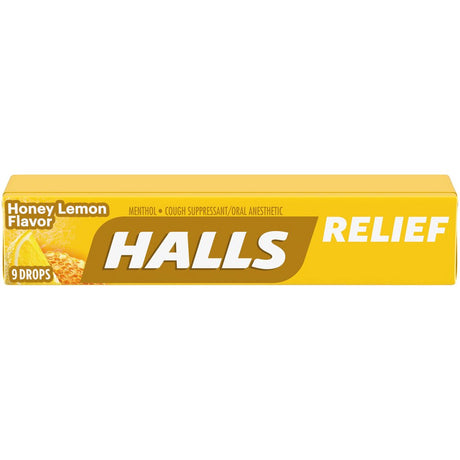 HALLS Relief Honey Lemon Cough Drops, 9 Drops