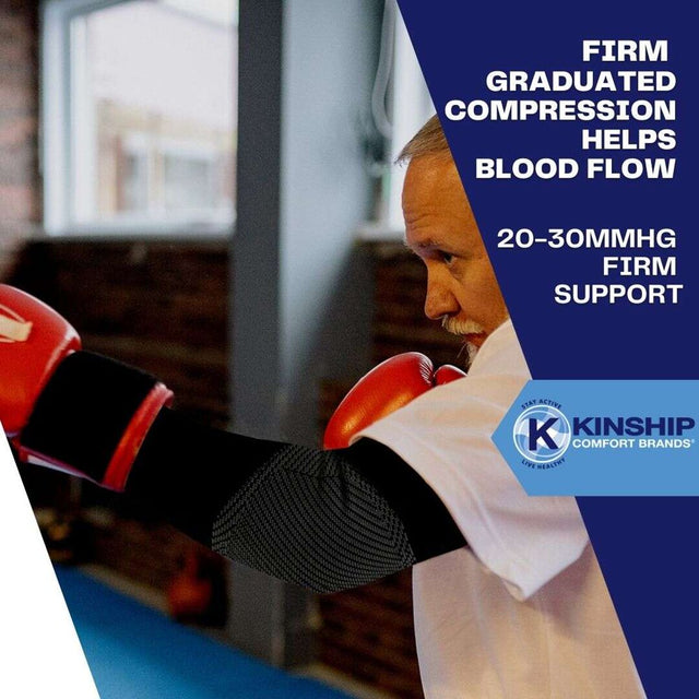 Kinship Comfort Brands Elbow Brace Compression Support Sleeve for Tendonitis, Golfer & Tennis Elbow, Arthritis & Bursitis | Compression Support to Reduce Joint Pain | 1 Pair | Small