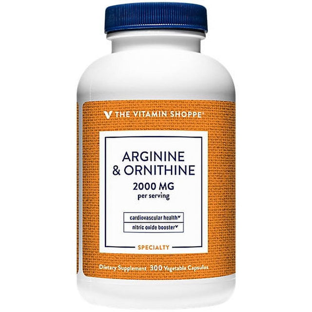 L-Arginine & Ornithine ? Supports Cardiovascular Health & Nitric Oxide Booster ? 2,000 MG (300 Vegetable Capsules)