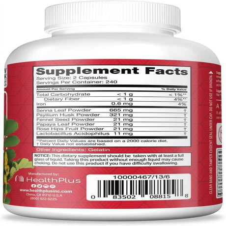 Health plus Super Colon Cleanse: 10-Day Cleanse, 12 Cleanses, 480 Capsules