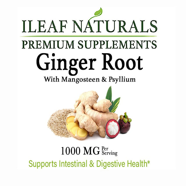 Ileaf Naturals Ginger Root with Mangosteen & Psyllium Husk - 60 Veggie Capsules