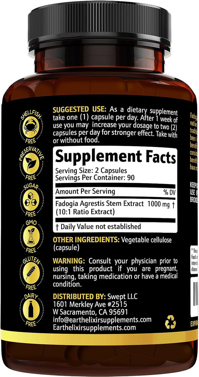 Fadogia Agrestis Supplement 1000Mg (180 Capsules) - Made in USA - 3 Month Supply - 3Rd Party Tested - Fadogia Agrestis Extract -Max Purity – 100% Pure – Fadogia Agrestis Capsules