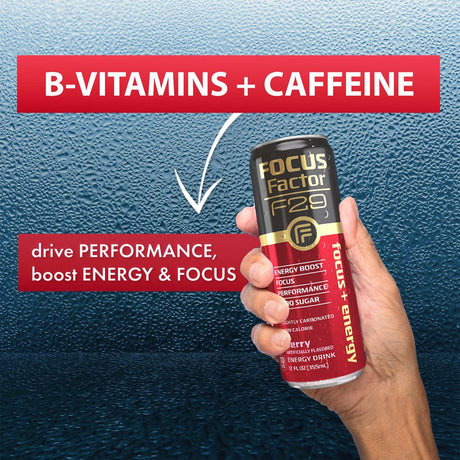 Focus Factor F29 Nootropic Focus + Energy Drink (Berry Flavor) – Sugar Free, Pack of 12 – Lightly Carbonated – 10 Calories per Serving – Nootropic Beverage