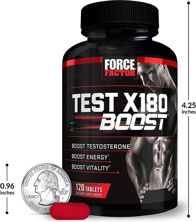FORCE FACTOR Test X180 Boost Testosterone Booster and Energy Supplement for Men, Boost Energy, Increase Stamina, Enhance Vitality and Performance, with D-Aspartic Acid and Fenugreek, 120 Tablets