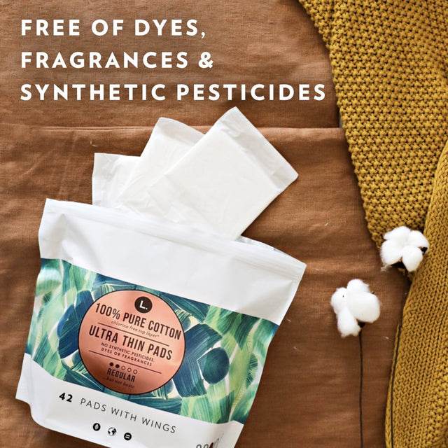 L. Ultra Thin Pads, Regular Absorbency, 56 Ct, 100% Pure Cotton Top Layer