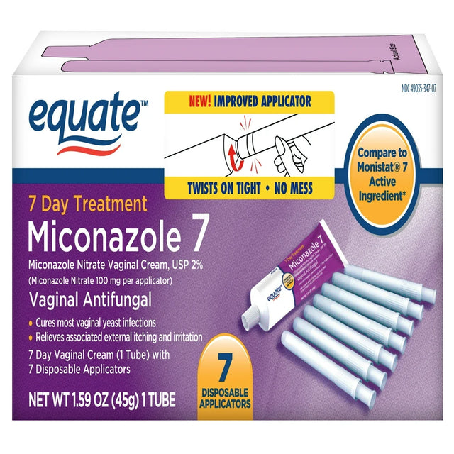 Equate Miconazole 7-Day Vaginal Cream with Disposable Applicators, 1.59 Oz, Yeast Infection Treatment