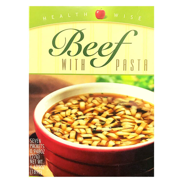 Healthwise Beef Soup with Pasta For- Hunger Control - for Weight Loss- - Protein Supplement - (7 Packets of 0.95 Oz., Net 6.67 Oz.) - 15 Grams of Protein - 90 Calories