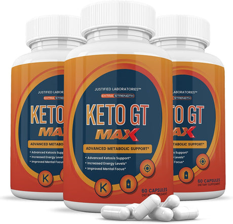 Justified Laboratories (3 Pack) Keto GT Max 1200MG Includes Apple Cider Vinegar Gobhb Exogenous Ketones Keto Pills Supplement Premium Ketosis Support for Men Women 180 Capsule