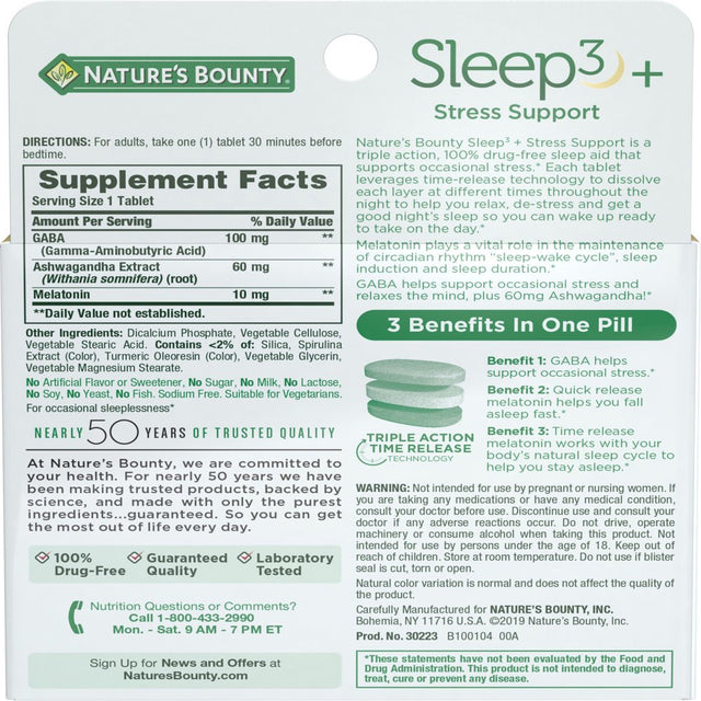 Nature’S Bounty Sleep3 Sleep Aid with Melatonin, Relaxation and Stress Relief Tri-Layered Tablets, 10 Mg, 28 Ct
