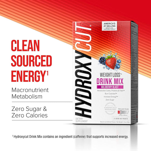 Hydroxycut Drink Mix | Energy Drink Powder | Wildberry Blast, 21 Packets, 2 Packs (Packaging May Vary)