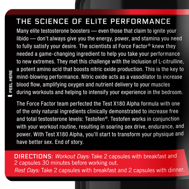 Force Factor Test X180 Alpha Testosterone Booster Supplement for Men with Fenugreek, 60 Capsules