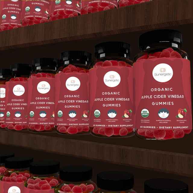 Sunergetic USDA Organic Apple Cider Vinegar Gummies with the Mother – Organic ACV Gummies to Support Overall Wellness – Certified Organic, Non-Gmo & Vegan - 60 Apple Cider Vinegar Gummies