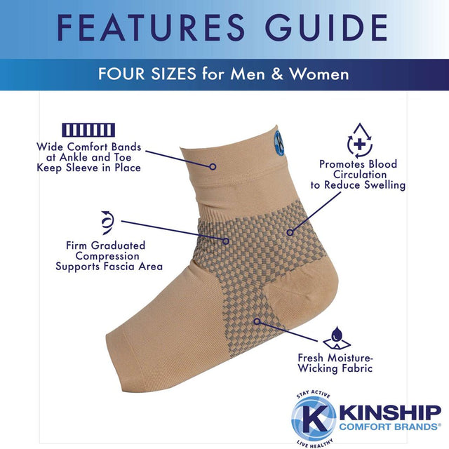 Kinship Comfort Brands Ankle Compression Brace for Men & Women | Support for Tendonitis, Arch Pain & Heel Spur Relief | Compression Sleeve for Injury Recovery | Toeless Compression Sock | 1 Pair