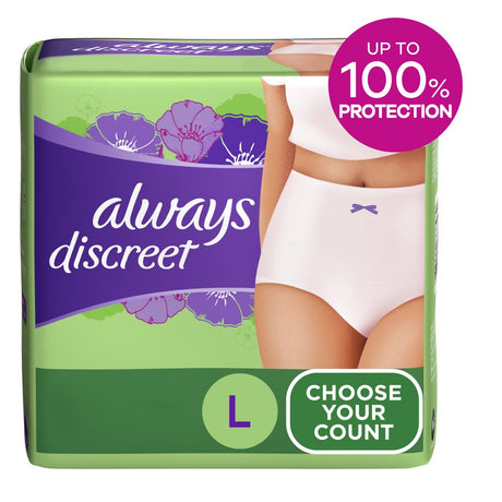 Always Discreet Adult Incontinence Underwear for Women, L, 28 CT