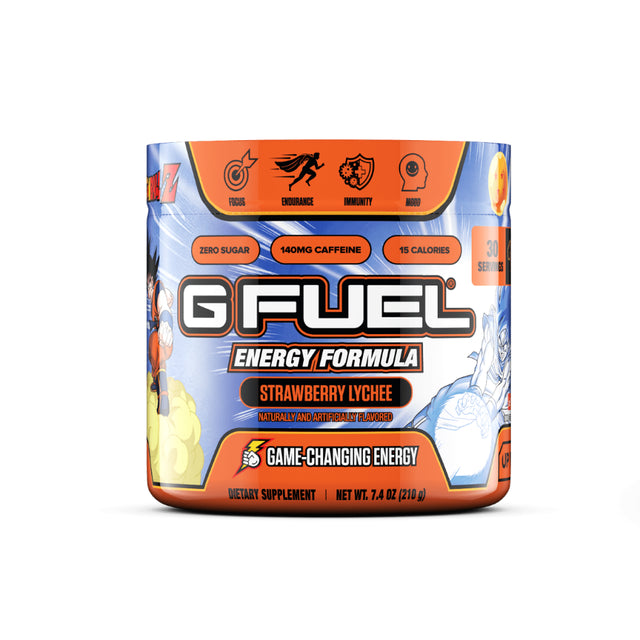 G Fuel Dragon Ball Energy Supplement Powder with Antioxidant Complex, Strawberry Lychee Flavor, 30 Servings