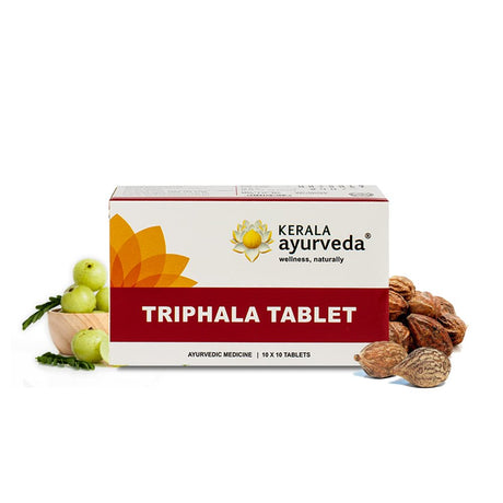 Kerala Ayurveda Triphala Tablet | Helps with Gut Health, Constipation | 100% Ayurvedic Medicine for Constipation | Regulates Bowel Movement | Wild Amla, Haritaki, Vibhita