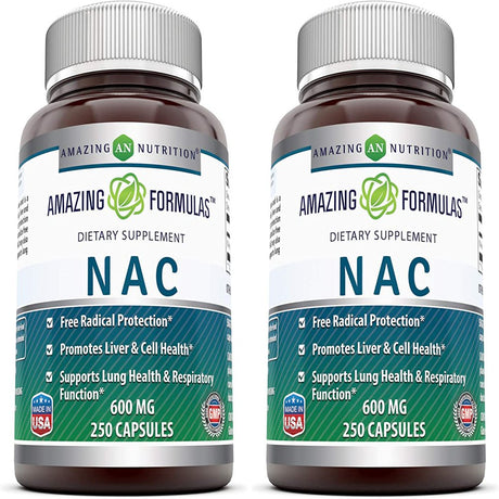 Amazing Formulas NAC (N-Acetyl Cysteine) - 600Mg 250 Capsules - Pack of 2