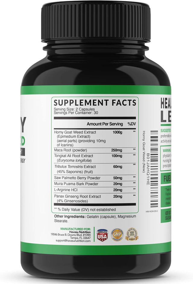 HAVASU NUTRITION L Arginine and Horny Goat Weed Bundle for Powerful Male Enhancing Supplement for Performance & Endurance Due to Increased Vascular Support