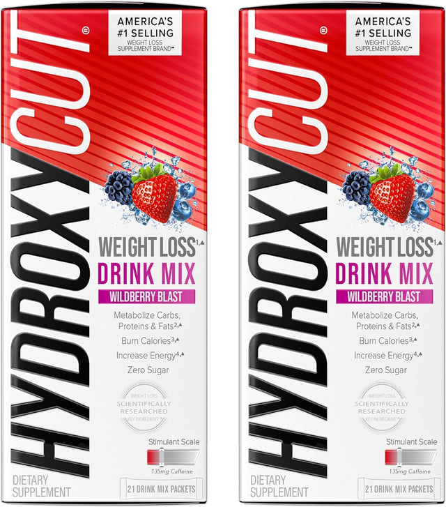 Hydroxycut Drink Mix | Energy Drink Powder | Wildberry Blast, 21 Packets, 2 Packs (Packaging May Vary)