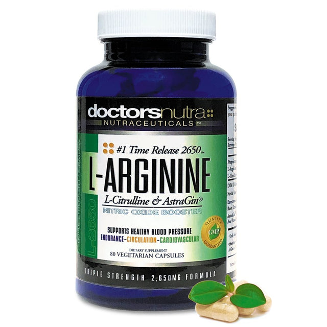 L-Arginine L-Citrulline Extra Strength over 2,650 Milligrams by Doctors Nutra Nutraceuticals - Nitric Oxide Booster - plus Patented Astragin for Greater Absorption with Added DIM - 80 Count Bottle