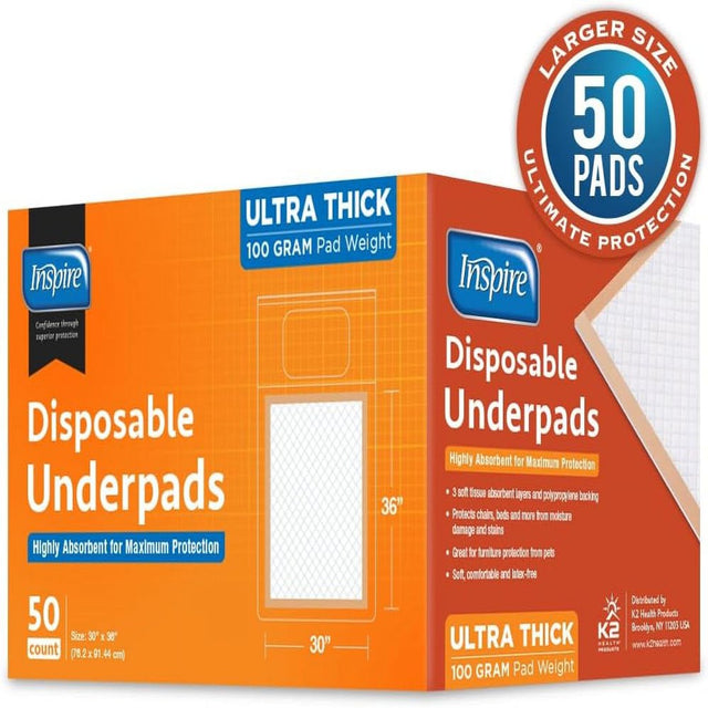 Inspire Absorbent Bed Pads for Incontinence Disposable XL 30 X 36 Super | the Peach Pad Ultra Thick & Absorbent 100 Grams 3G SAP Incontinence Bed Pads and Bed Liner Chucks Pads Puppy Pads Large