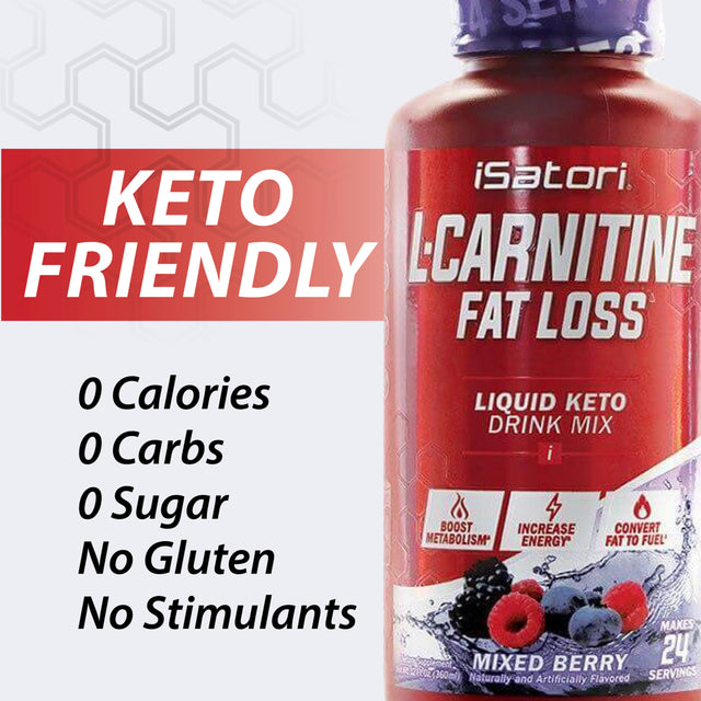 Isatori L-Concentrated Liquid Fat Burner and Metabolism Activator - Fat Loss Fr Health and Fitness - Keto Friendly Weight Loss - Stimulant Free - Mixed Berry 1500Mg (24 Servings)