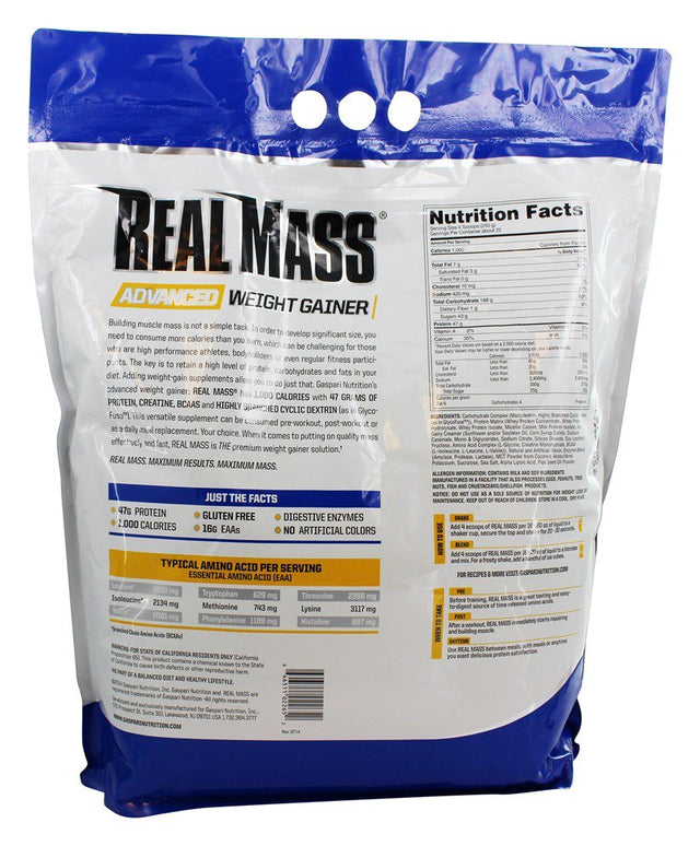 Gaspari Nutrition - Real Mass Advanced Weight Gainer Vanilla Milkshake - 12 Lbs. Formerly Real Mass Probiotic Series