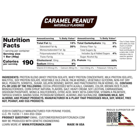 FITCRUNCH Snack Size Protein Bars, Designed by Robert Irvine, 6-Layer Baked Bar, 3G of Sugar & Soft Cake Core (18 Bars, Caramel Peanut)