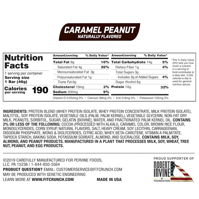 FITCRUNCH Snack Size Protein Bars, Designed by Robert Irvine, 6-Layer Baked Bar, 3G of Sugar & Soft Cake Core (18 Bars, Caramel Peanut)