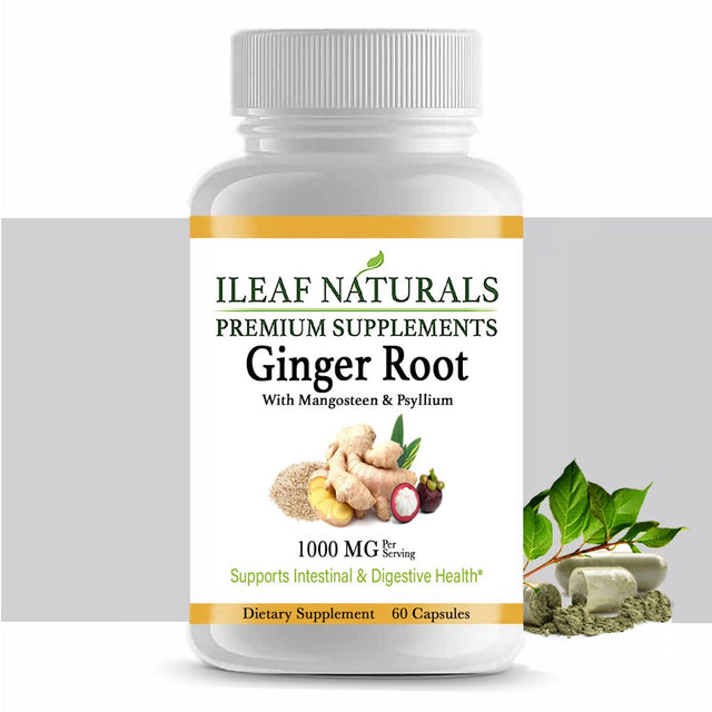 Ileaf Naturals Ginger Root with Mangosteen & Psyllium Husk - 60 Veggie Capsules