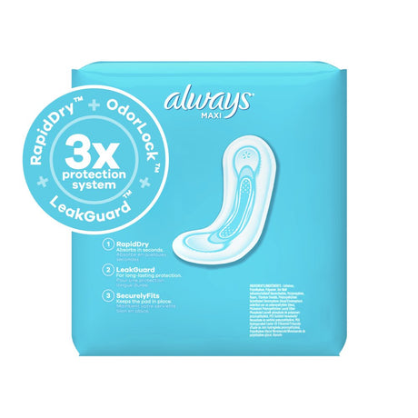 Always Maxi Daytime Pads without Wings, Size 2, Long, Unscented, 42 Ct