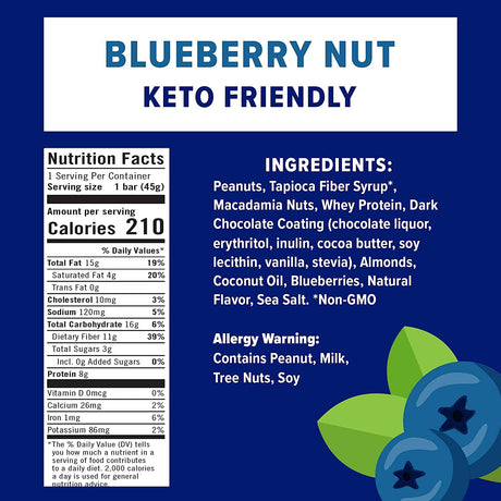 Jimmy! Keto Protein Bar, Keto Friendly, Blueberry Nut, 12 Count - Energy Bar with Low Net Carb, Low Sugar, Gluten Free