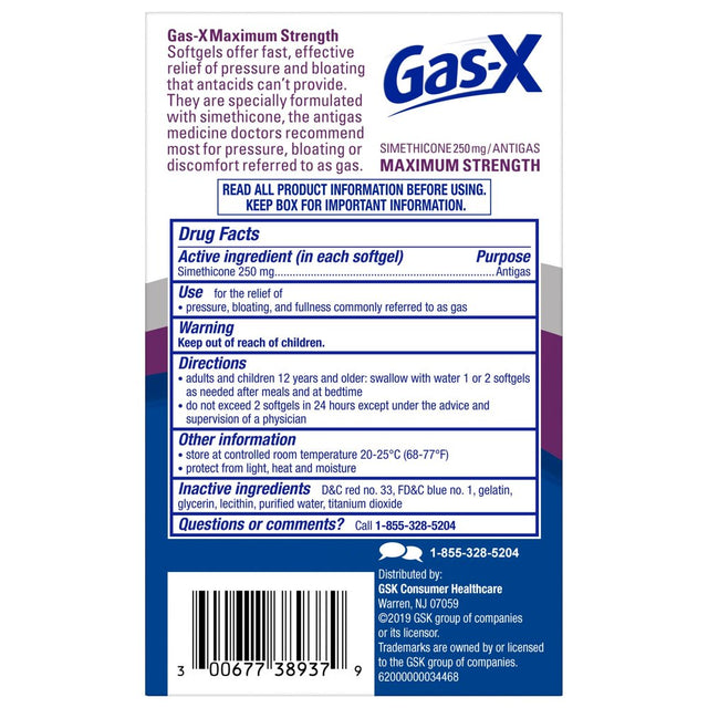 Gas-X Maximum Strength Simethicone Medicine for Fast Gas Relief Softgels, 30 Count
