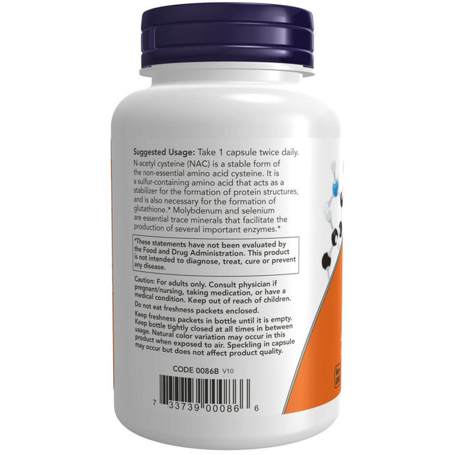 NOW NAC N-Acetyl Cysteine 600 Mg with Selenium Molybdenum 250 Veg Capsules, Dietary Supplements.